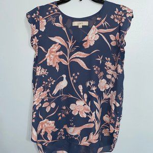 Ann Taylor LOFT blue bird print v-neck top size S